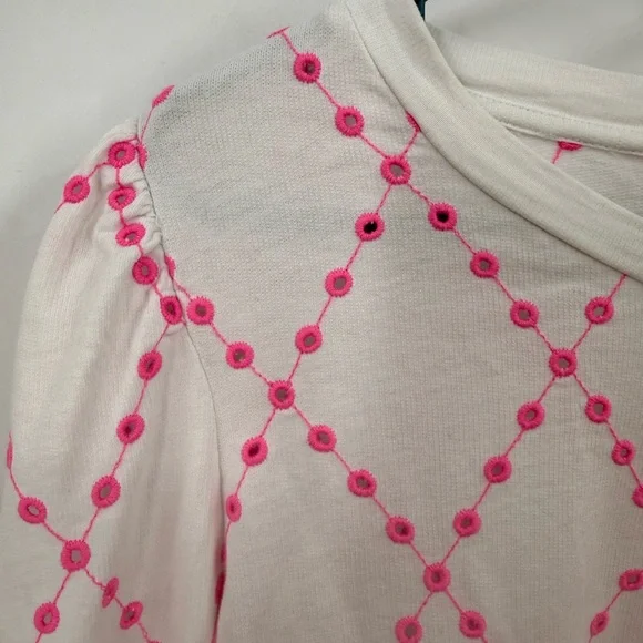 White Long Sleeve Top with Pink Diamond Dot Pattern - Picture 6 of 10